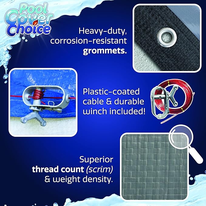Winter Swimming Pool Cover for 28 ft Aboveground Round Pool Size, Value Plus Choice Series, Solid Material, Color - Denim Blue, Pool Cover Choice 3528-4CHOICE