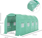 Outsunny 15' x 7' x 6.5' Walk-in Tunnel Hoop Greenhouse, Green House for Outside with PE Cover, Steel Frame, Roll-Up Zipper Door & Windows for Flowers, Vegetables, Tropical Plants, Green