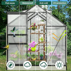 EAGLE PEAK 6x6x7 Outdoor Walk-in Hobby Greenhouse with Adjustable Roof Vent and Rain Gutter, Base and Anchor, Polycarbonate Aluminum Green House for Backyard Garden, Gray