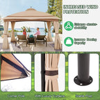11x13 Gazebo for Patio, Gazebo with Curtains & Sandbags, Double Tier Roof Marquee Canopy for Garden, Deck, Backyard, Lawn (Khaki)-Netting not Included