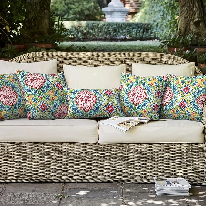 LVTXIII Set of 2 Patio Throw Pillows Waterproof 20"x20" Fade Resistant Outdoor Throw Pillows with Inserts, Fluffy Decorative Garden Toss Pillow Cushions for Home Patio Coach Sofa Use, Damask Red