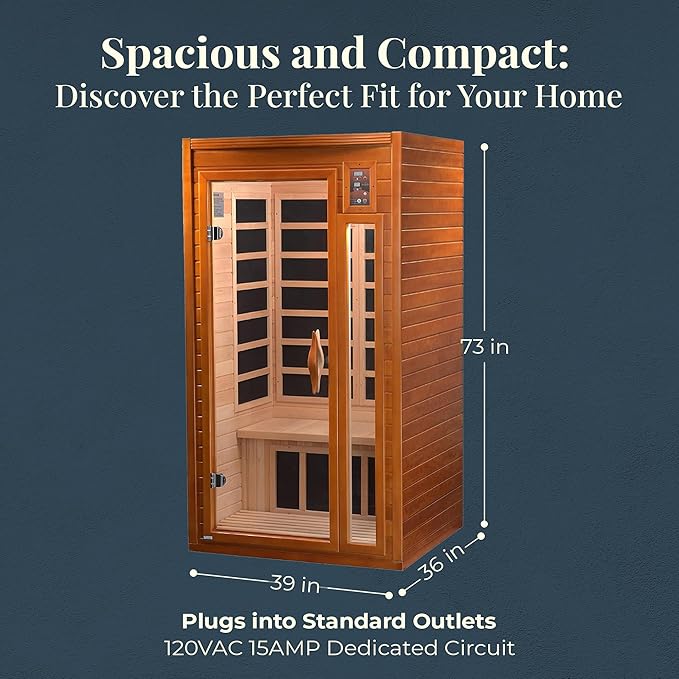 DYNAMIC SAUNAS Barcelona 1- to 2-Person Low EMF FAR Infrared Sauna with Red Light Therapy & Bluetooth Speakers | Personal Indoor Dry Heat Sauna for Home & Gym – Made from Canadian Hemlock