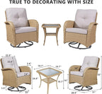 HUMMUH Swivel Patio Chair 3 Piece PE Wicker Patio Furniture Set with Rocking Chairs and Side Table Outdoor Bistro Set for Porch,Garden,Deck,Poolside
