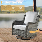 HOOOWOOO Patio Furniture Set,6 Piece Outdoor Furniture Set with Swivel Chairs,Wicker Patio Conversation Couch Chairs Ottoman Set,Light Gray