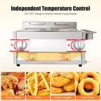 Stainless Steel Low Pressure Gas Deep Fryer with Frying Baskets and Lid, 12.7QT/12L Capacity Countertop Deep Fryer Oil Frying Pot Kitchen Frying Machine Table Snack Fryer Double Cylinder Gas Fryer