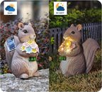 Solar Garden Squirrel Statue, Outdoor Resin Decor with Floral Accents, Resin Decorations Squirrel Figurine for Patio Lawn Porch Yard Ornaments for Mom Grandma Wife