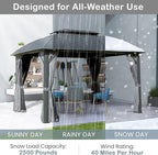 10' x 12' Hardtop Gazebo Outdoor Aluminum Gazebo Arc Grill for Patios Deck Backyard,Galvanized Steel Double Roof,Curtain&Netting by domi outdoor living