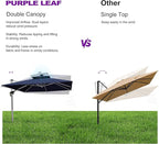 PURPLE LEAF 10 Feet Double Top Deluxe Solar Powered LED Square Patio Umbrella Offset Hanging Umbrella Outdoor Market Umbrella Garden Umbrella, Navy Blue