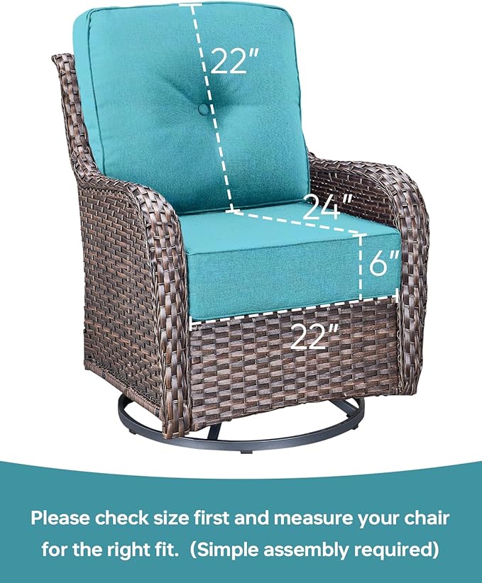 Luxury 22x24/22x25 6-Inch Outdoor Seat Cushions - Set of 2 Water Repellent Patio Chair Cushion for Porch Rattan Dining Rocker Glider Chairs Loveseat Couch Sectional Sofa - Turquoise