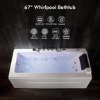 67 in Whirlpool Bathtub,Empava Jetted Tub with Heater,Hydro Massage Bathtub with 9 Water Jets+8 Air Jets,SPA Bathtub with Waterfall,Whirlpool Tub with Light,LED Control Panel