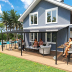 MEISSALIVVE 12' x 20' Wall Mounted Gazebo, Outdoor BBQ Grill Gazebo with Side Shelf, Lean to Metal Awnings with Sloped Roof, Heavy Duty Pergola for Backyard, Deck, Black