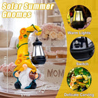 Birthday Gifts for Mom Grandma Woman 12" Solar Sunflower Gnome Garden Statues Honey Bee Jar Decor with LED Lantern Outdoor Gnomes Decorations Patio Yard Balcony Art
