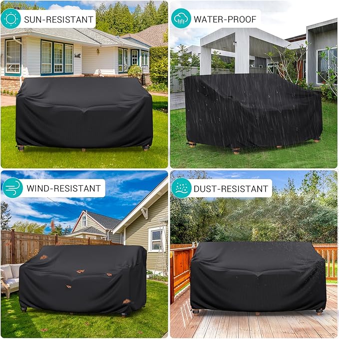 Patio Sofa Cover Waterproof, Heavy Duty 2-Seater Outdoor Couch Cover Patio Furniture Covers with Air Vent and Handles, 60" L×42" D×30" H, Black