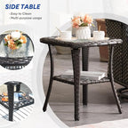 HOOOWOOO Patio Outdoor Furniture with Large Fire Pit Table,High Back 6 Piece Wicker Patio Conversation Set with Swivel Chairs,7 Person Couch Sofa Seating,Navy Blue