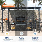 MEISSALIVVE 8' x 10' Wall Mounted Gazebo, Outdoor BBQ Grill Gazebo with Side Shelf, Lean to Metal Awnings with Sloped Roof, Heavy Duty Pergola for Backyard, Deck, Black