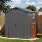 Devoko 6x4 FT Plastic Outdoor Storage Shed - Lockable Resin Tool Shed with Window & Floor - Easy Assembly for Garden, Backyard, Dark Gray