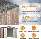 12x10FT Outdoor Storage Shed, Metal Garden Shed with Lockable Double Doors & Sloping Roof, Weather-Resistant Tool Shed for Backyard, Patio, Poolside Brown