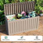 180Gallon Waterproof Outdoor Storage Box, UV Resistant Resin Deck Box with Hydraulic Rod for Reinforced Stability, Perfect for Patio, Garden, and Pool, Striped Beige