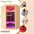 Indoor Sauna Two Person Far Infrared Saunas for Home 1 - 3 Person Wood Sauna Canadian Hemlock 2180W/110V Low EMF Dry Sauna Room with Oxygen Bar/7 Color Therapy/9 Heating Plates/Control Panel/Speaker