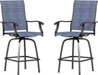 Sophia & William Patio Swivel Bar Stools Set of 2, Bar Height Patio Chairs, High Top Patio Chairs, Supports 300 lbs (Blue Fabric)