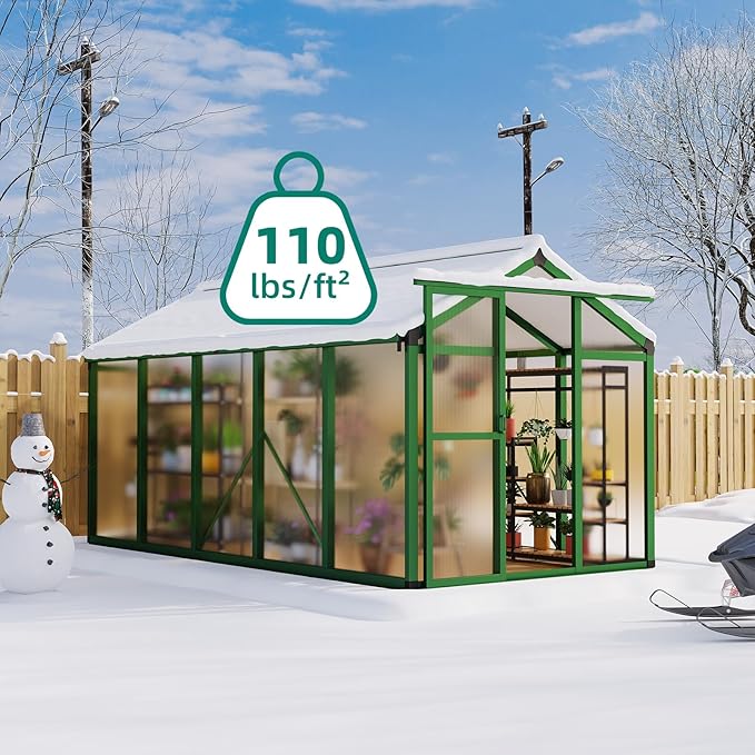 6x10 ft Greenhouse with Roof Vent, Aluminum Walk-in Greenhouses for Outdoors, Heavy Duty Garden House for Backyard, Patio, Easy Assembly