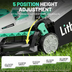 Litheli 13.1inch Electric Lawn Mower Cordless,Grass Cutter Machine for 1600 Sq.Ft.Lawnmower with Brushless Motor, 8 Gallon Capacity, Cutting Height from 1 to 2.5 in, Includes 1X4.0 Ah Battery