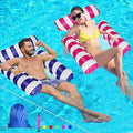 HJW 2-Pack Inflatable Pool Lounger Chair - Multi-Purpose Floating Hammock for Adults, Comfortable Pool Float Raft for Swimming Pool & Water Activities(Striped Dark Blue + Rose red)