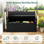 70 Gallon Outdoor Storage Bench, Deck Box Bench with Armrest, Lockable Outside Benches with Storage, Deck Boxes Waterproof for Pool Patio Garden (Black)