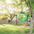Solar Hanging Lanterns Outdoor Solar Glaze Glass Lantern Globe Hanging Outdoor Lights for Garden Yard Home Decoration Green