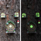 Fairy Door and Windows Garden Kit Accessories Outdoor, Glow in Dark Gnome House for Tree, Lawn Yard Art Sculpture, Miniature Garden Decor (Butterfly)