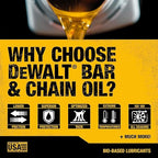DEWALT – Biodegradable Bar & Chain Oil – Green, Eco-Friendly, Non-Toxic Professional Bar & Chainsaw Lubricant – Ultraclean All-Season Oil for Gas, Electric Saw, and Pole Saw, 16 oz