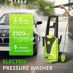 Pressure Washer Upgraded, 2100PSI, 26" Tall, 4 Quick Connect Nozzles,Inlet Hose&Filter, 6 Spray Modes for Cars/Fences/Driveways/Home Cleaning, Green