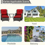 5 Piece Outdoor Patio Furniture Set Wicker Conversation Set Swivel Rocking Chairs with Side Table and Ottomans for Backyard, Porch, Deck, Red
