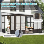 12' x 14' Patio Sun Room Kit, Outdoor Lean-to Enclosed Gazebo, Wall Mounted Solarium, All Season Sunroom Against The Wall with Removable Polycarbonate Roof/Windows, 2 Lockable Sliding Doors