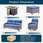 Luxury High Back Outdoor Furniture 6-Inch Thick Cushions with 50,000 BTU Gas Propane Fire Pit Tablet, Patio Furniture Set with Swivel Chairs, 6 PCS for Porch, Balcony, Deck and Yard