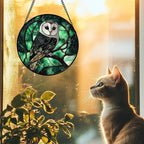 Stained Glass Window Hanging 4 Pcs Set Green Forest Night Sky Wildlife 6.3" - Suncatcher Door Garden Sun Catcher Decor Birthday for Mom Woman Nana Men Friend