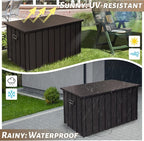 200 Gallon Deck Box, Outdoor Metal Storage Box Waterproof, Large Patio Furniture Storage Cabinet, Lockable Storage Chest for Porch, Pillows, Cushions, Pool, Tools, Backyard -Brown