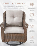Patio Chairs Outdoor Swivel Glider - Set of 4 High Back Outside Brown Wicker Rattan Rocking Chair with Thick Cushion for Porch Apartment Deck Yard Poolside Garden - Beige