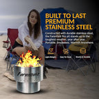 Farenheit 13.5" Stainless Steel Smokeless Fire Pit | Portable Outdoor Wood Burning Firepit for Backyard, Camping, Patio & Deck | Compact Low Smoke Design