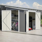 8x6 FT Outdoor Storage Shed W/Adjustable Lockable Double Side Doors,Metal Shed W/Floor Frame & 2 Air Vents,Garden Tool House W/Updated Frame Structure,for Backyard Patio Lawn,Gray
