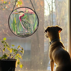 Stained Glass Window Hanging 4 Pcs Set Cute Animal 7.8"- Green Plant Pink Suncatcher Door Garden Sun Catcher Decor Birthday Christmas for Mom Woman Nana Men Friend