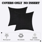 Kevin Textile Pack of 2 Decorative Outdoor Waterproof Throw Pillow Covers Checkered Pillowcases Classic Cushion Cases for Patio Couch Bench 20 x 20 Inch Black