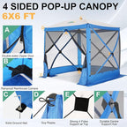 COBIZI 6x6 Pop up Gazebo Tent on Clearance, Ez up Waterproof Screen Tent Screen House with 3 sidewalls,Portable Outdoor Canopy with Carry Bag & Ground Stakes for Camping,Garden and Picnics, Blue