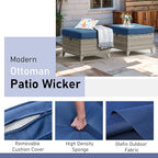 Wicker Outdoor Conversation Set-6 Pieces Outdoor Wicker High Back Couch with Swivel Rocker Chairs Patio Furniture for Deck Poolside Backyard-Light Grey/Blue