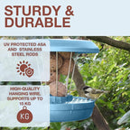 SWISSINNO No Mess Bird Feeder Lucerne Smart Birds for Fat Balls - Feed Birds, not mice & Rats! Robust & Reliable for Hanging - Made in EU - Light Blue