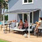 MEISSALIVVE 8' x 10' Wall Mounted Gazebo, Outdoor BBQ Grill Gazebo with Side Shelf, Lean to Metal Awnings with Sloped Roof, Heavy Duty Pergola for Backyard, Deck, White
