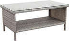 WAROOM Outdoor PE Wicker Coffee Table - Patio Rattan Garden Side End Tea Table with Glass Top Furniture, Grey