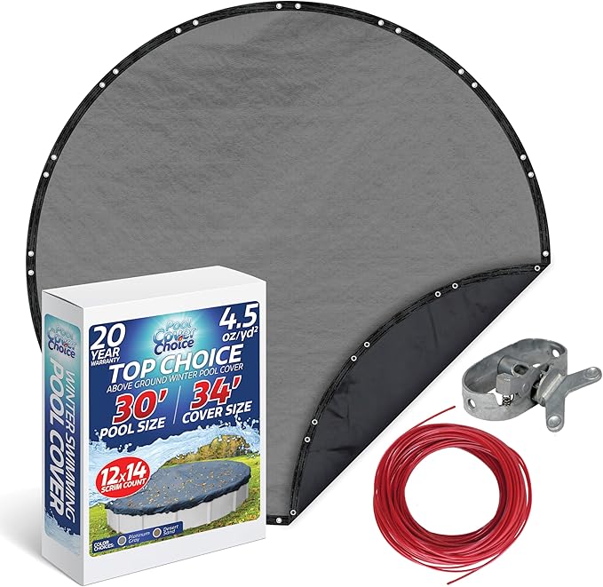 Winter Swimming Pool Cover for 30 ft Aboveground Round Pool Size, Top Choice Series, Solid Material, Color - Platinum Gray, Pool Cover Choice 3030-4CHOICE