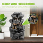 Outdoor 5-Tiers Cascading Rock Water Fountain, Waterfall Fountain with LED Lights, Outdoor Fountains and Waterfalls for Garden or Patio, Yard, and Deck Decor with Natural Stone Look