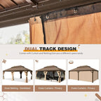 EROMMY 12'x22' Hardtop Gazebo, Galvanized Steel Double Roof Canopy with Aluminum Frame Permanent Metal Pavilion with Netting and Curtains for Patio Backyard Deck and Lawns